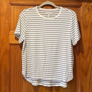 On 34th  White and Black Striped Tee